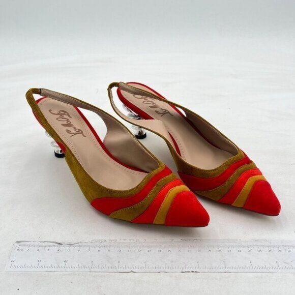 FOWT Red&yellow Rainbow Color Stripes Strange Spiral High Heel Pumps Slip On Poi - Picture 4 of 8